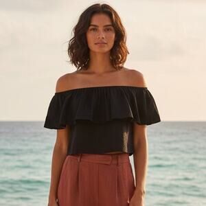 Mara Hoffman Ruffle Off Shoulder Crop top Linen Cotton size XS